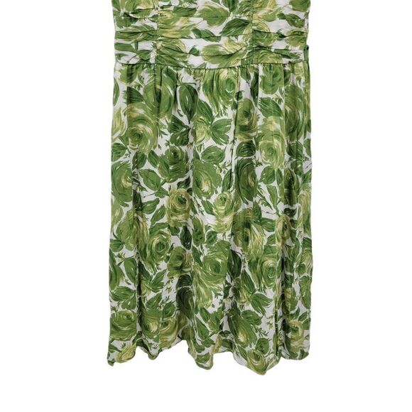 Ann Taylor Loft Dress Cotton Sleeveless Surplice Aline Floral Rosette Green Sz 4 - Picture 8 of 10